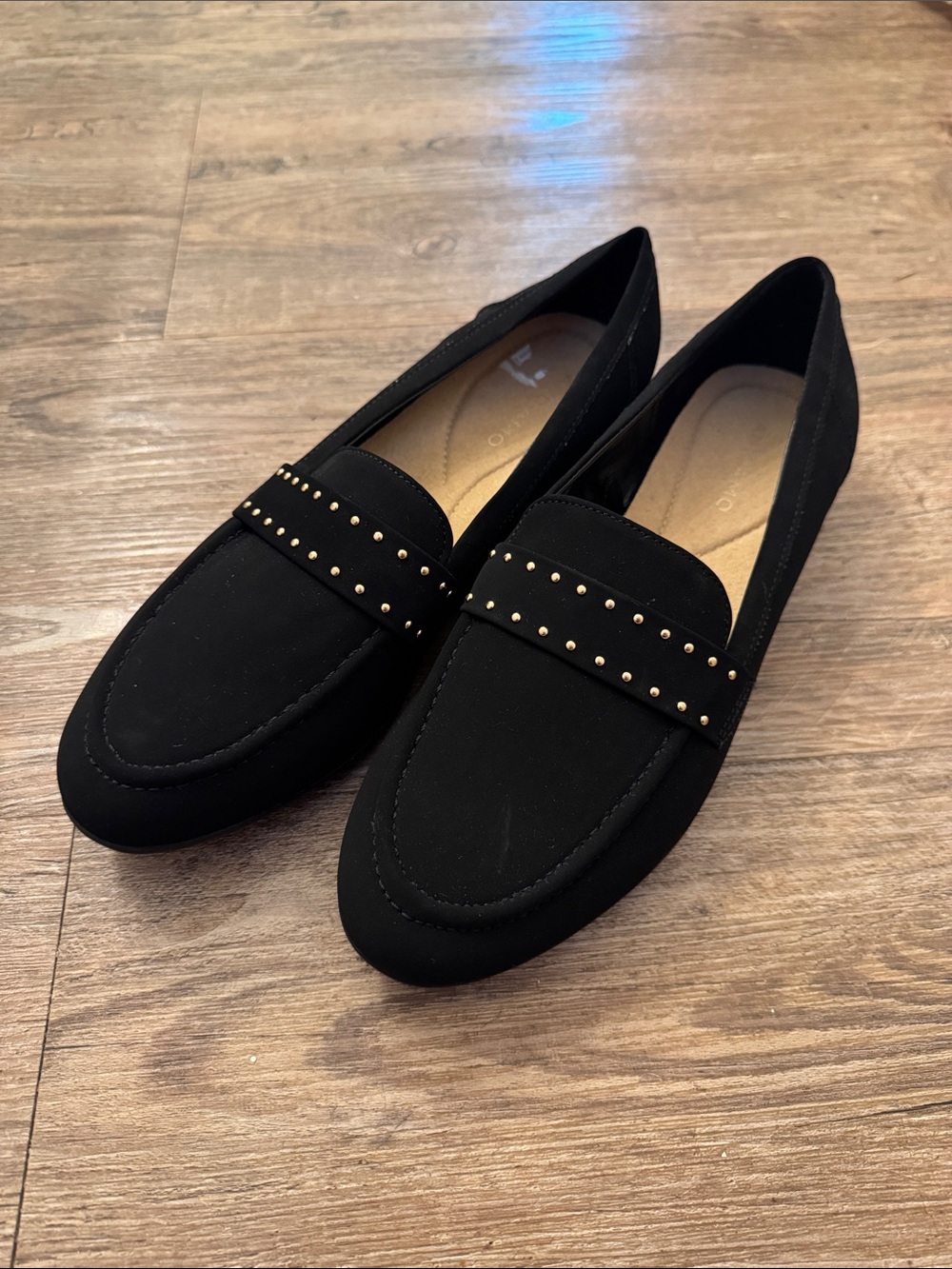 Black Stud-Accent Women’s Slip-On Loafers - Picture 1 of 5